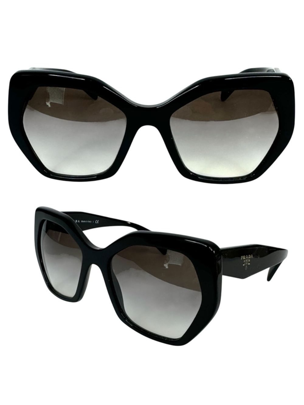 PRADA Sunglasses NEW SPR 16R 1AB-0A7 Black Oversized Cat Eye Hexagon